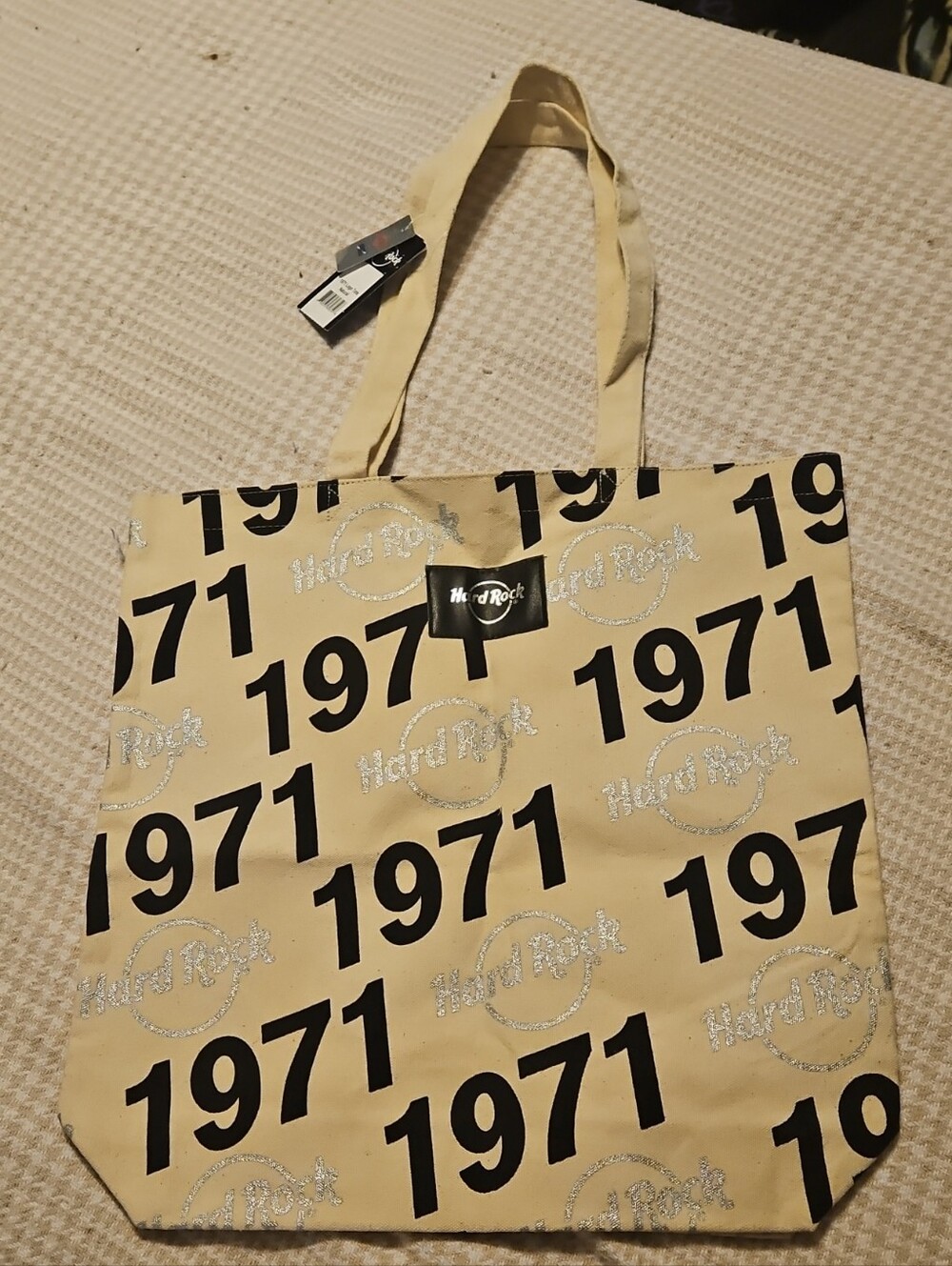 Hard Rock Cafe Cream Tote with Black Logo Patch..Never USED.